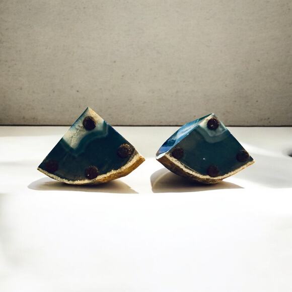 Blue Agate Bookends-Natural Geode-Crystal Quartz-Stone Decor-Boho-Chakra-Healing - Picture 6 of 7